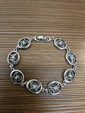 Sterling Silver Multicolor Butterfly Link Bracelet